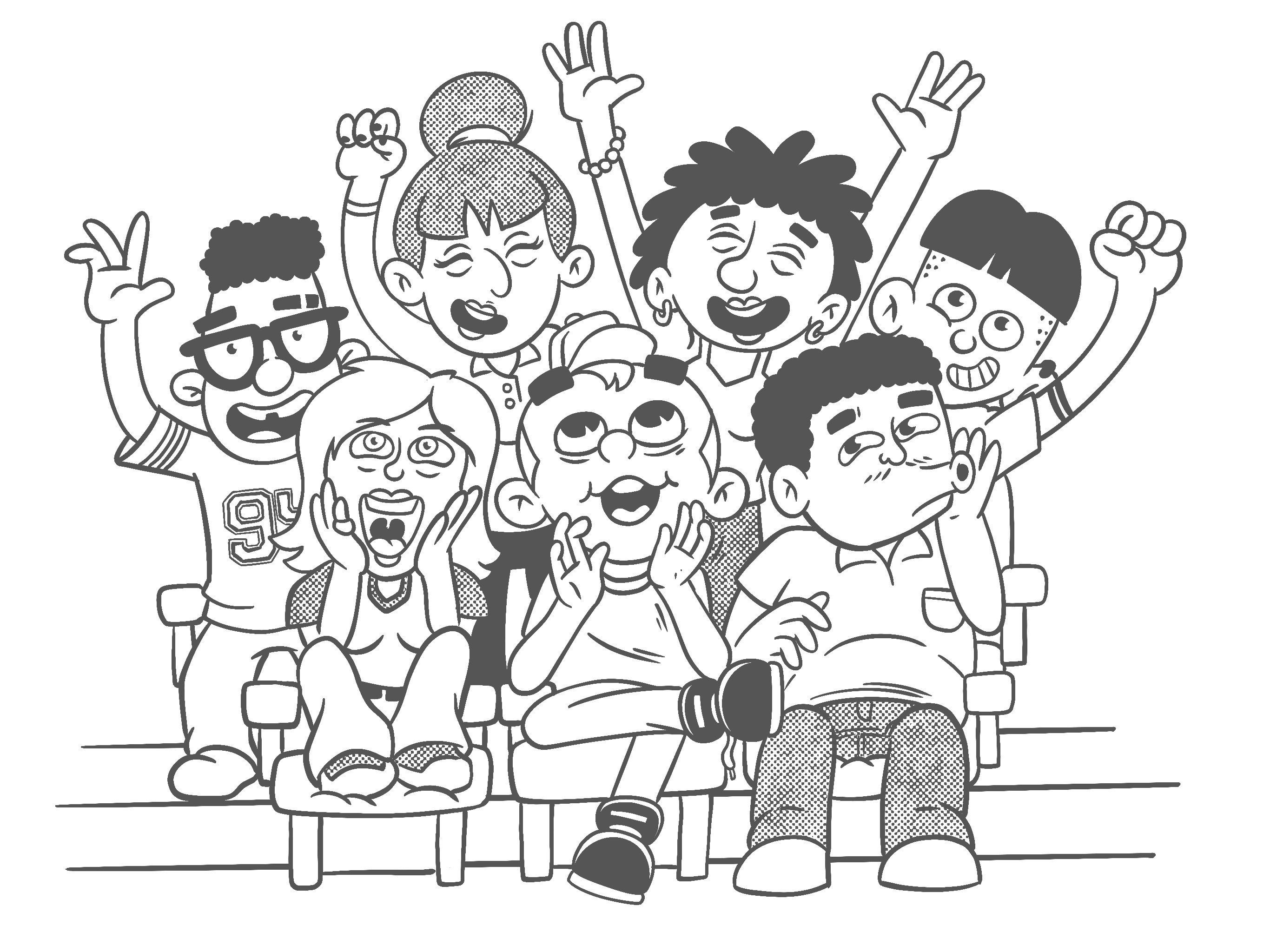 Ilustração da galera de alunos